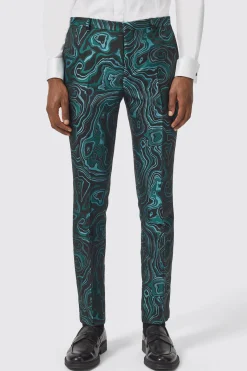 Adichie Slim Fit Green Jacquard Trousers