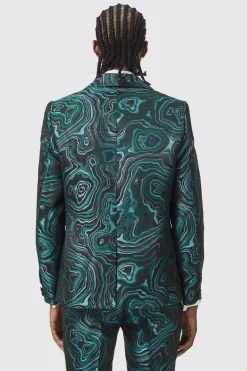 Adichie Slim Fit Green Jacquard Jacket