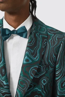 Adichie Slim Fit Green Jacquard Jacket
