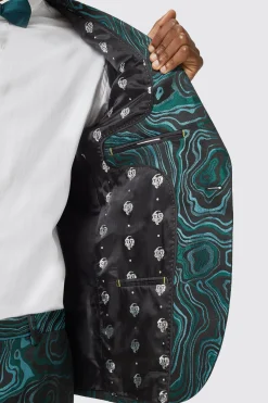 Adichie Slim Fit Green Jacquard Jacket