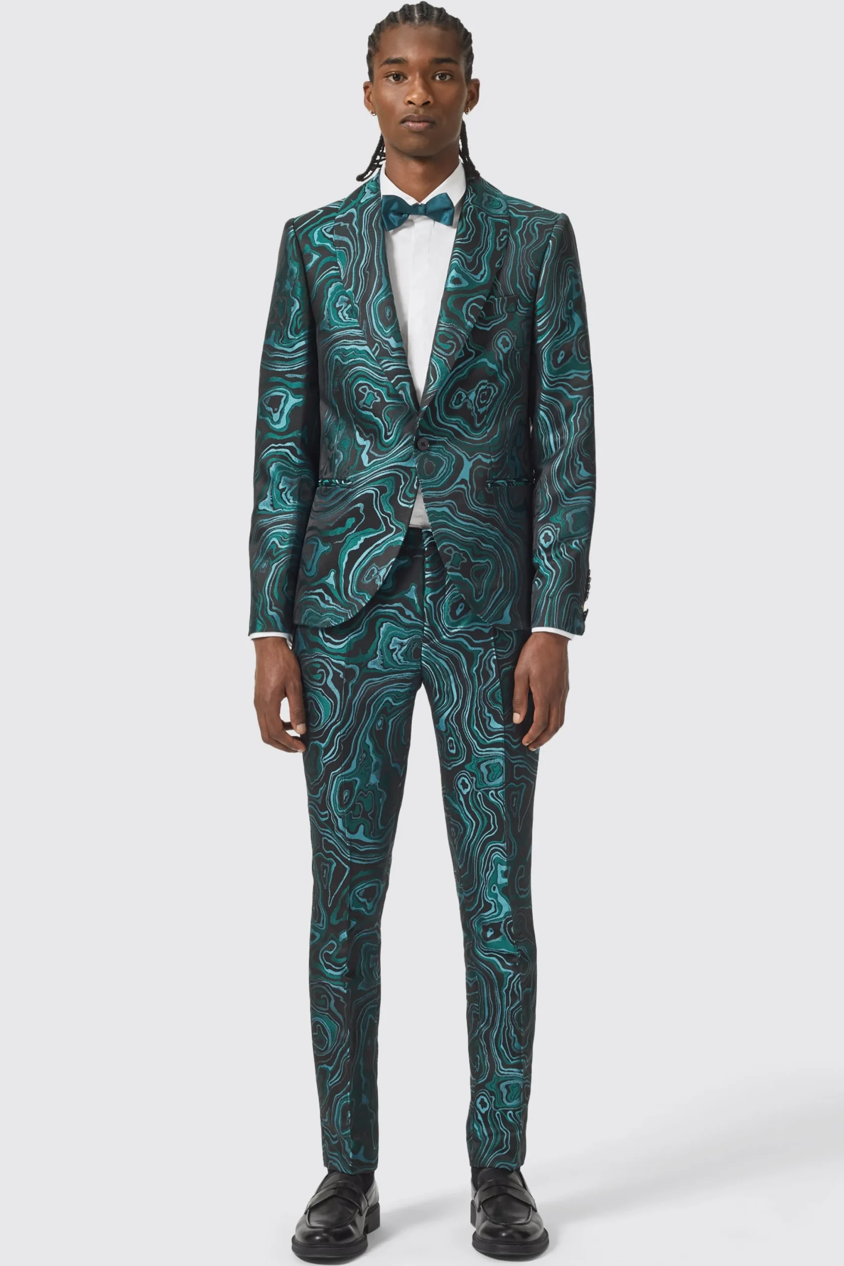 Adichie Slim Fit Green Jacquard Jacket