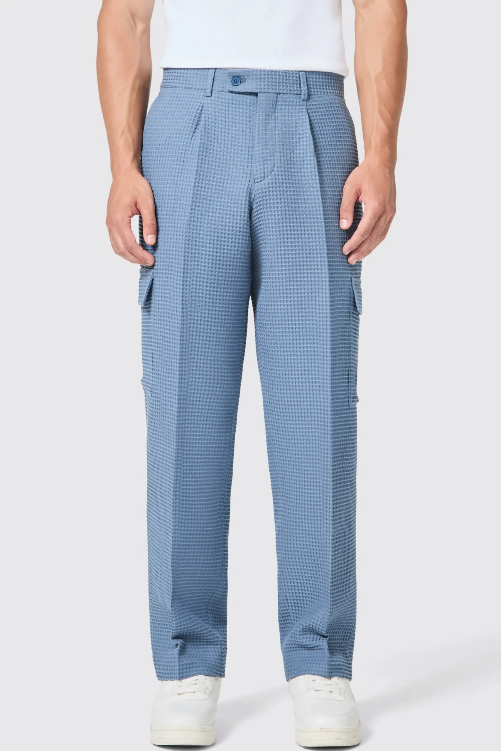 Anthony Oversized Blue Waffle Knit Cotton Trousers