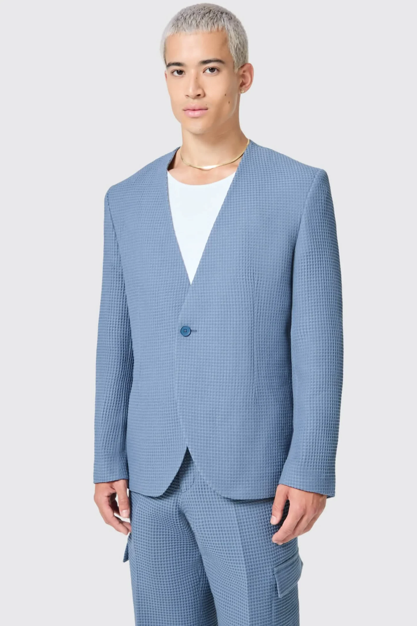 Anthony Oversized Blue Waffle Knit Cotton Suit