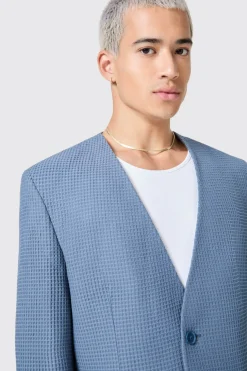 Anthony Oversized Blue Waffle Knit Cotton Jacket
