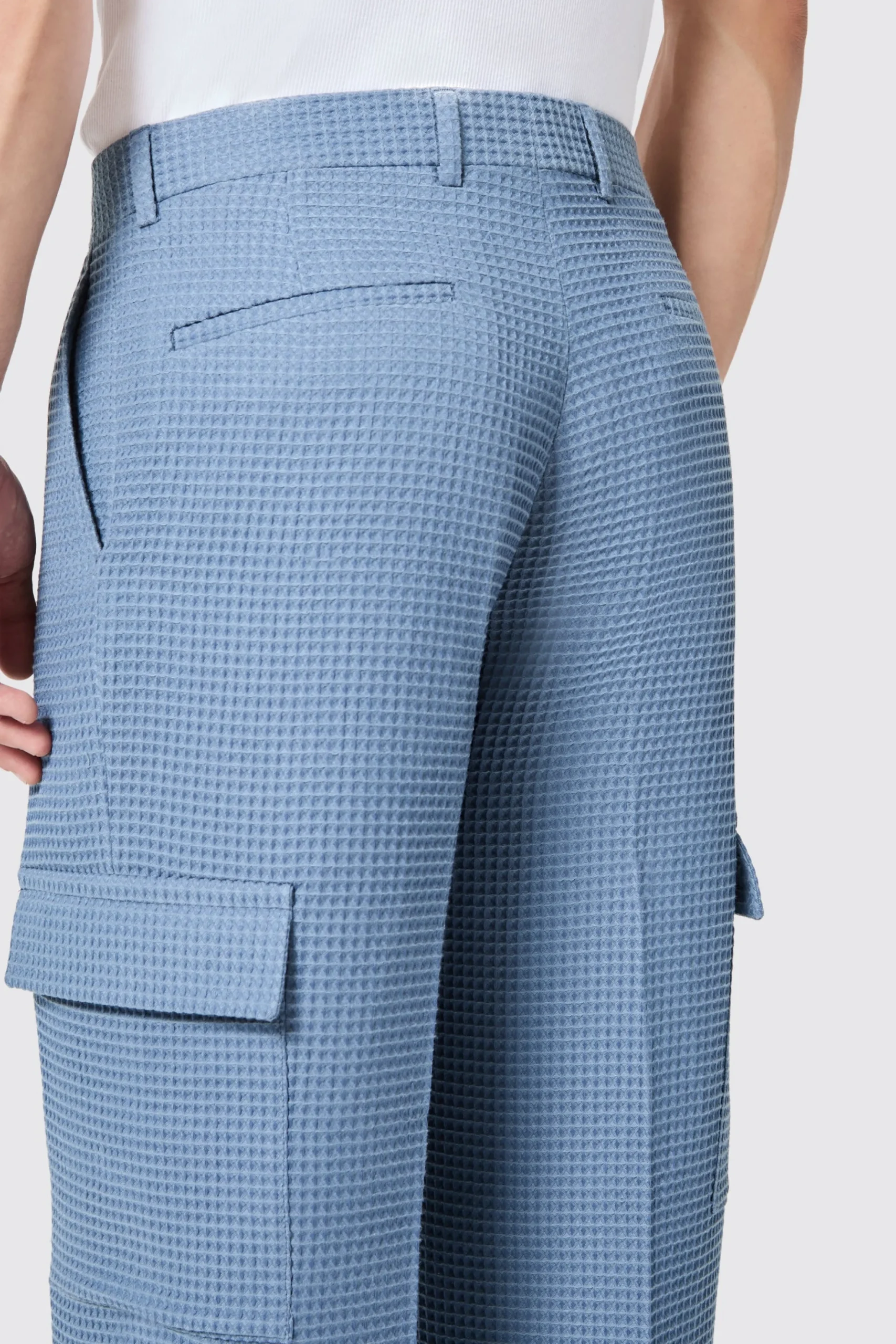 Anthony Oversized Blue Waffle Knit Cotton Trousers