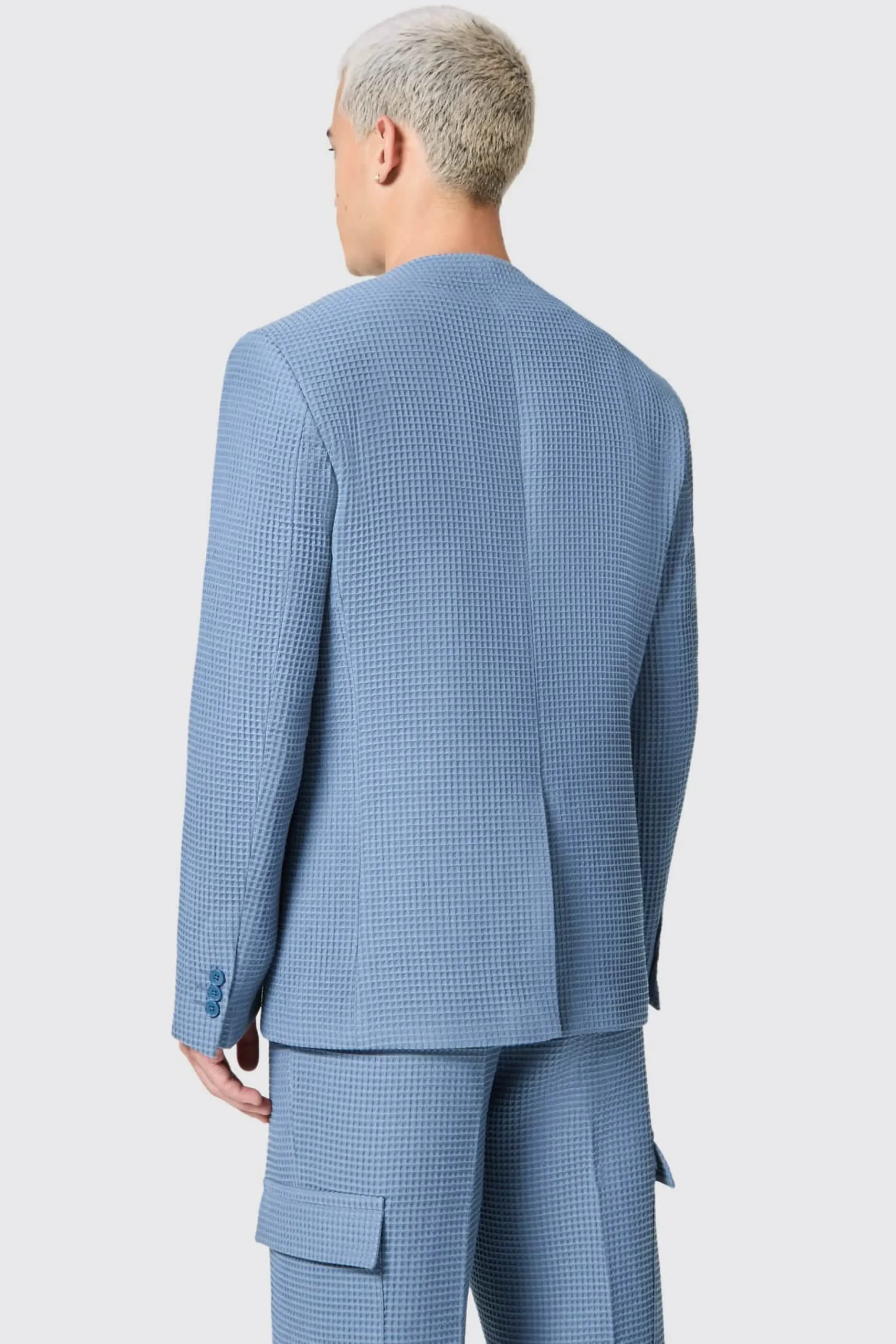 Anthony Oversized Blue Waffle Knit Cotton Suit