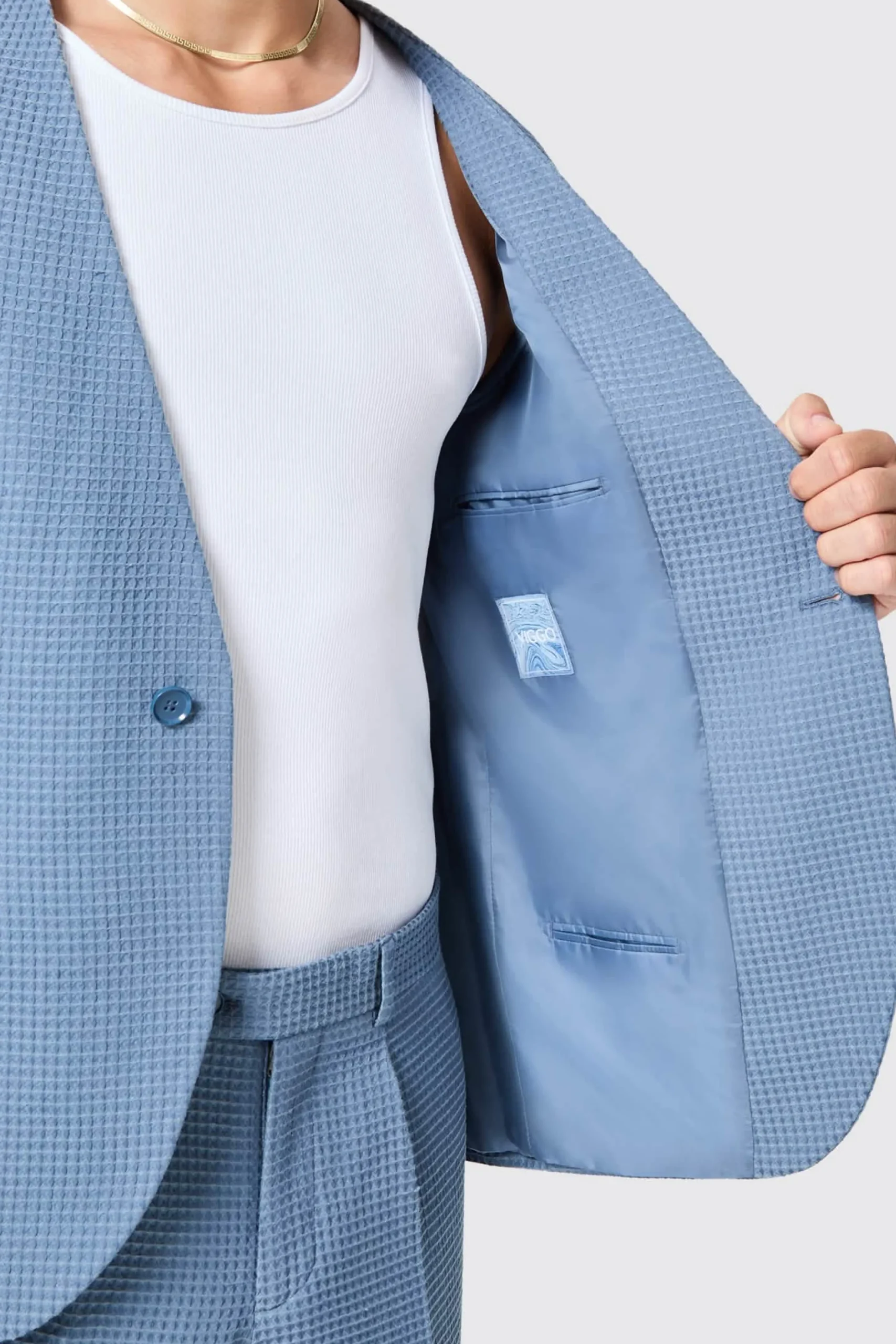 Anthony Oversized Blue Waffle Knit Cotton Jacket