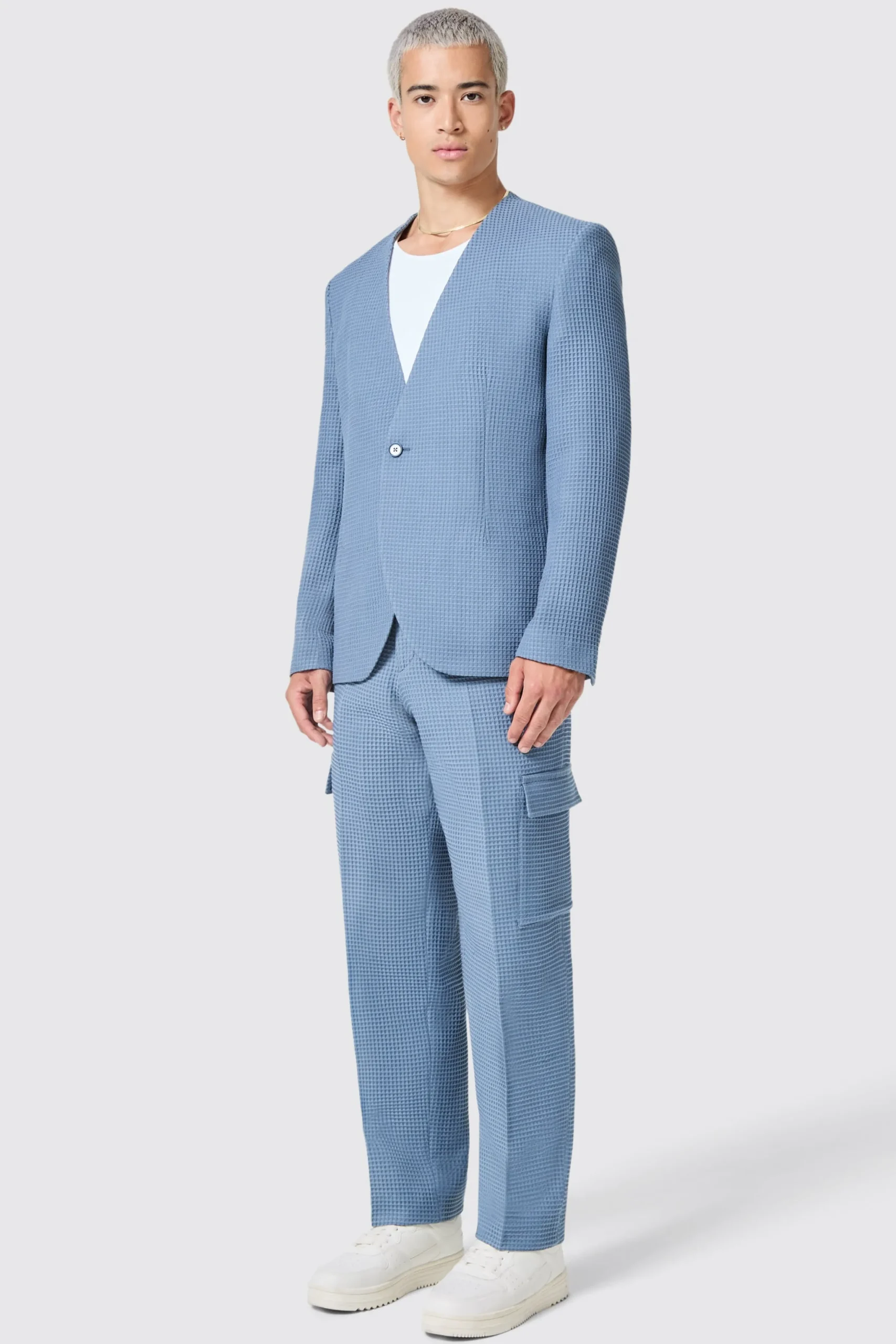 Anthony Oversized Blue Waffle Knit Cotton Trousers