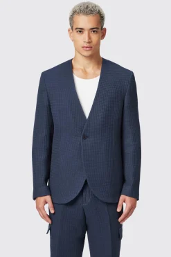 Anthony Oversized Navy Waffle Knit Cotton Jacket