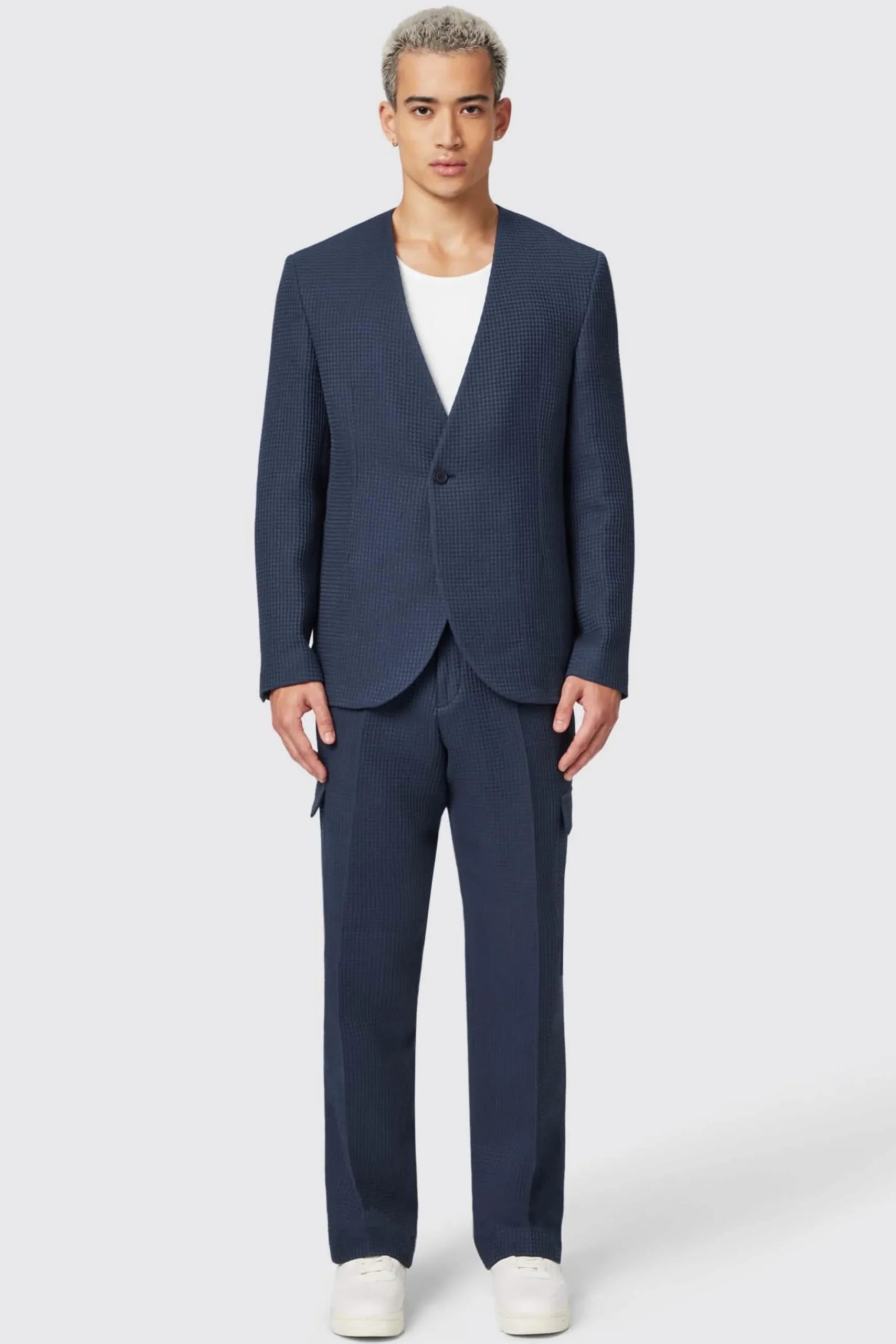 Anthony Oversized Navy Waffle Knit Cotton Suit