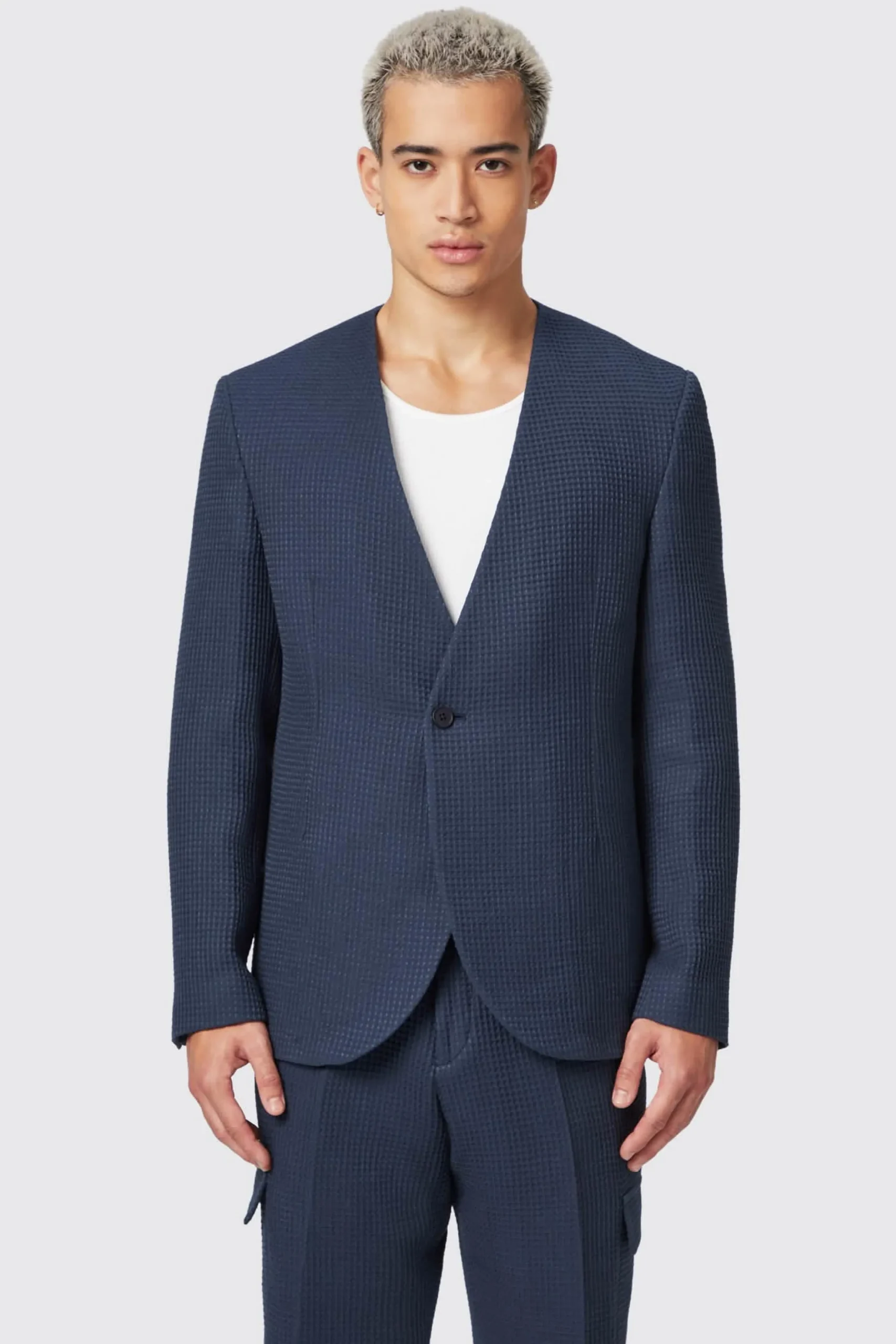 Anthony Oversized Navy Waffle Knit Cotton Suit