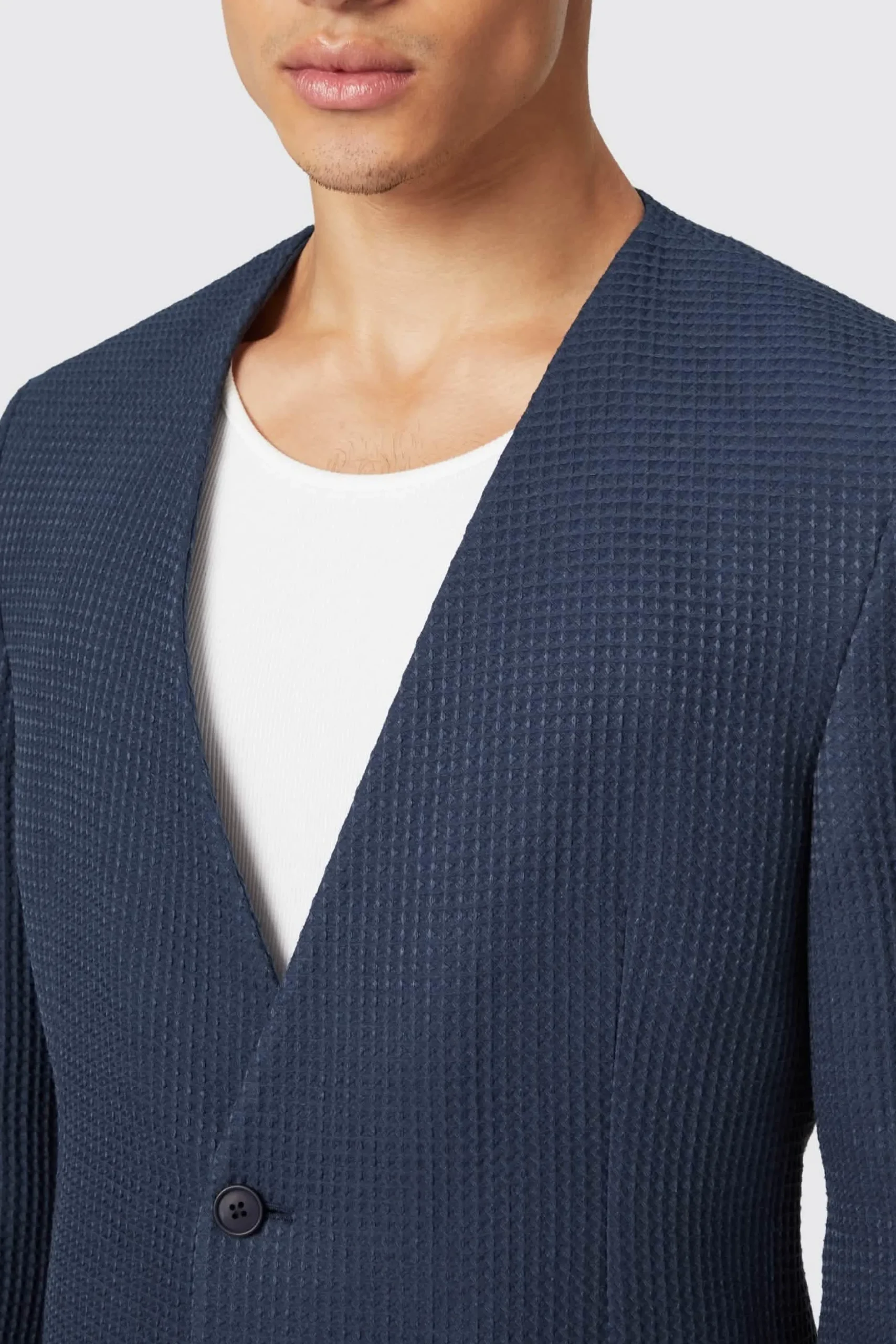 Anthony Oversized Navy Waffle Knit Cotton Suit