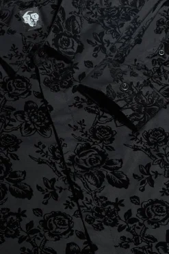 Armada Skinny Fit Black Floral Flocked Cotton Shirt