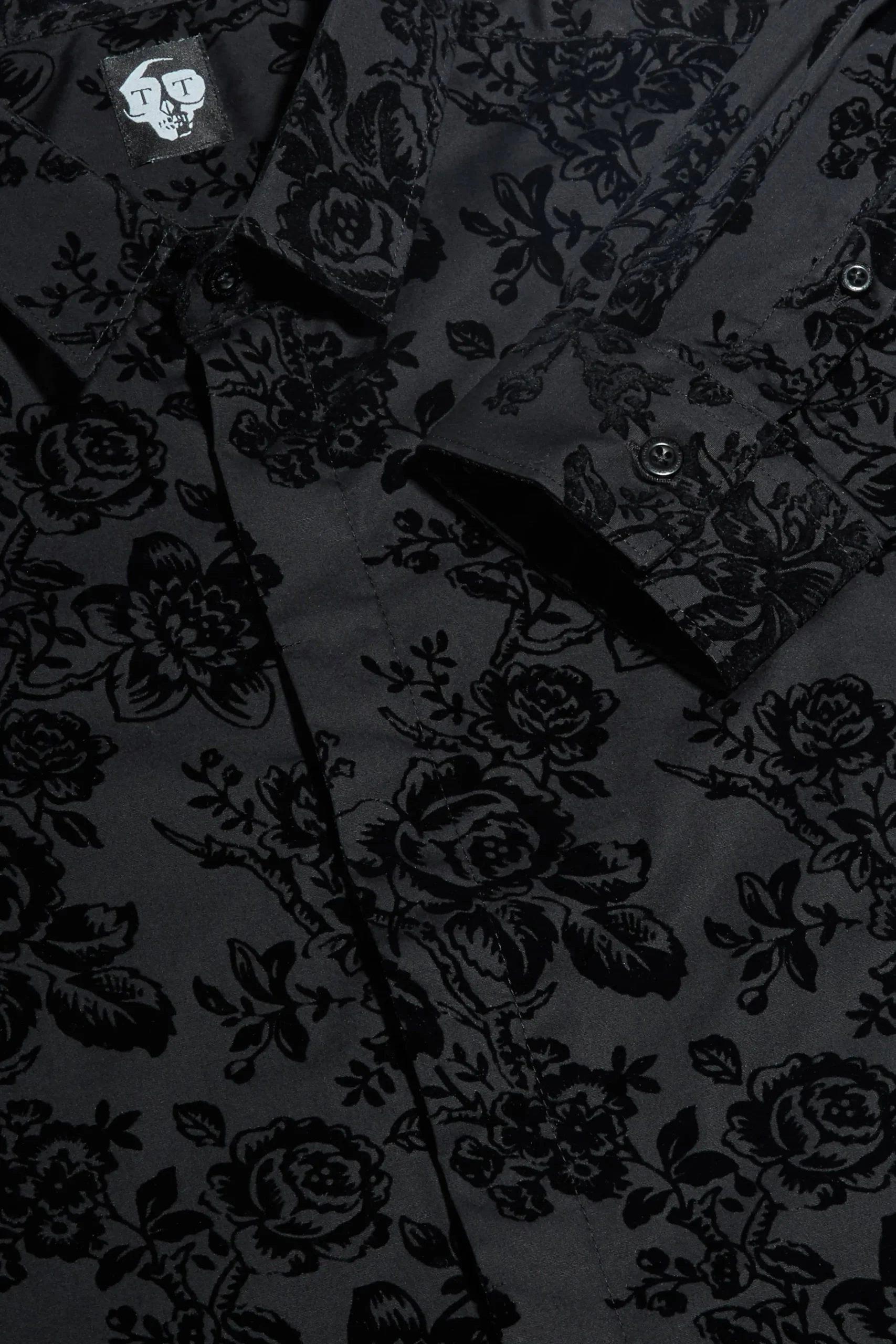 Armada Skinny Fit Black Floral Flocked Cotton Shirt