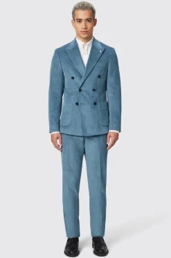 Aston Slim Fit Blue Corduroy Double Breasted Jacket
