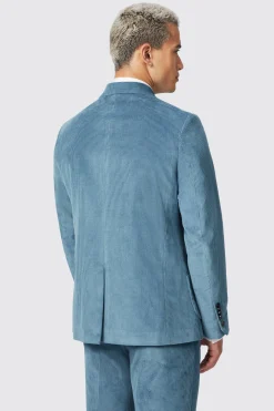 Aston Slim Fit Blue Corduroy Double Breasted Suit