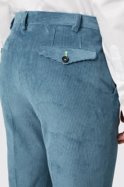 Aston Slim Fit Blue Corduroy Double Breasted Suit