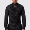 Barilla Slim Fit Black Flocked Floral Shirt