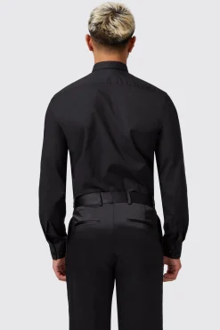 Barilla Slim Fit Black Flocked Floral Shirt