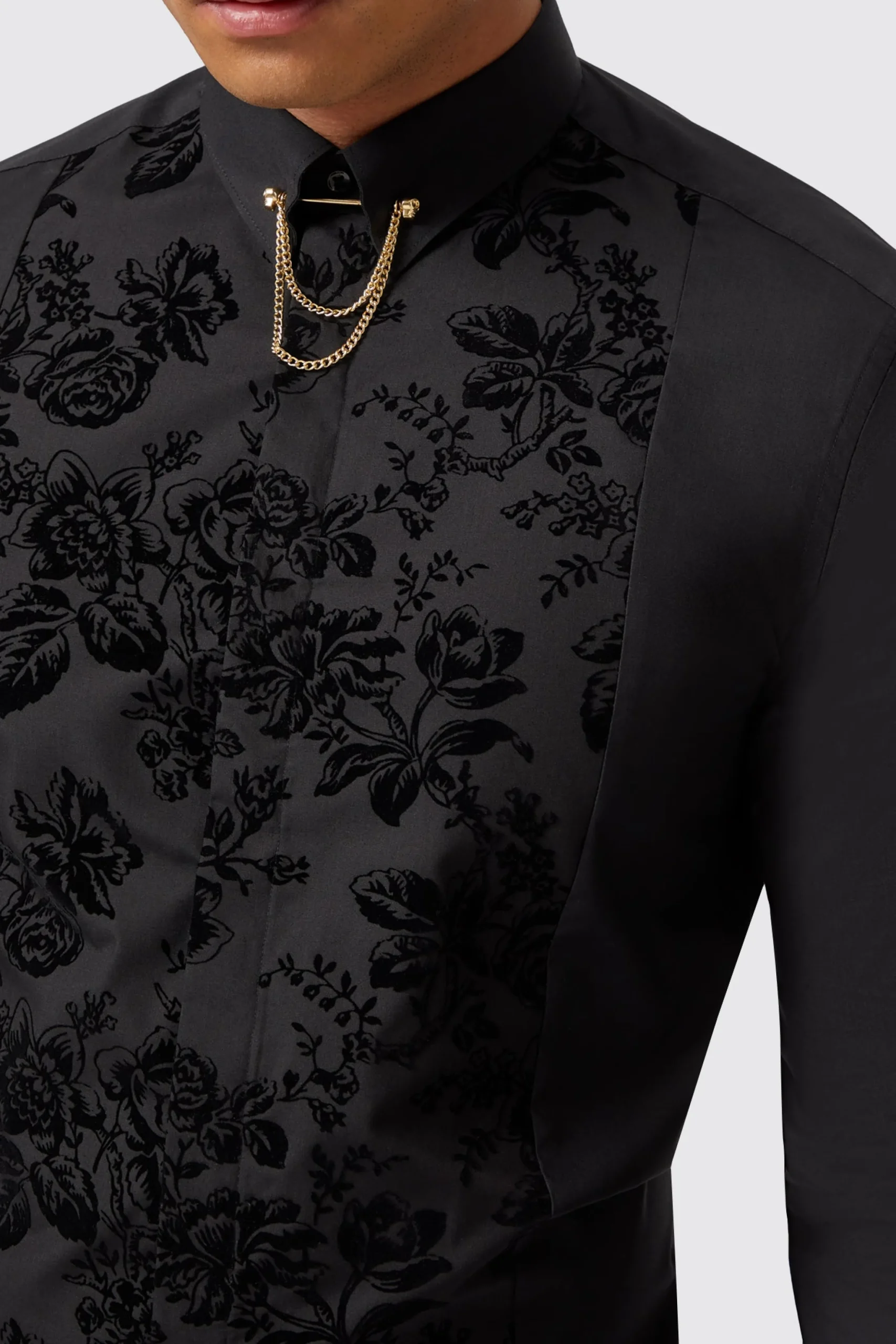 Barilla Slim Fit Black Flocked Floral Shirt