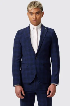 Barlow Slim Fit Navy Wool Check Jacket