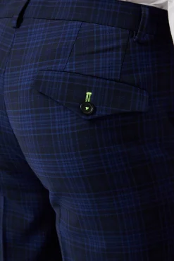 Barlow Slim Fit Navy Wool Check Trousers