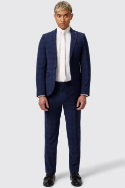 Barlow Slim Fit Navy Wool Check Jacket