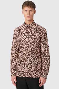 Bia Slim Fit Pink Leopard Print Cotton Shirt