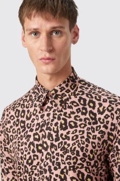 Bia Slim Fit Pink Leopard Print Cotton Shirt