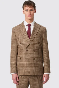 Blackwood Slim Fit Brown Check Double Breasted Jacket