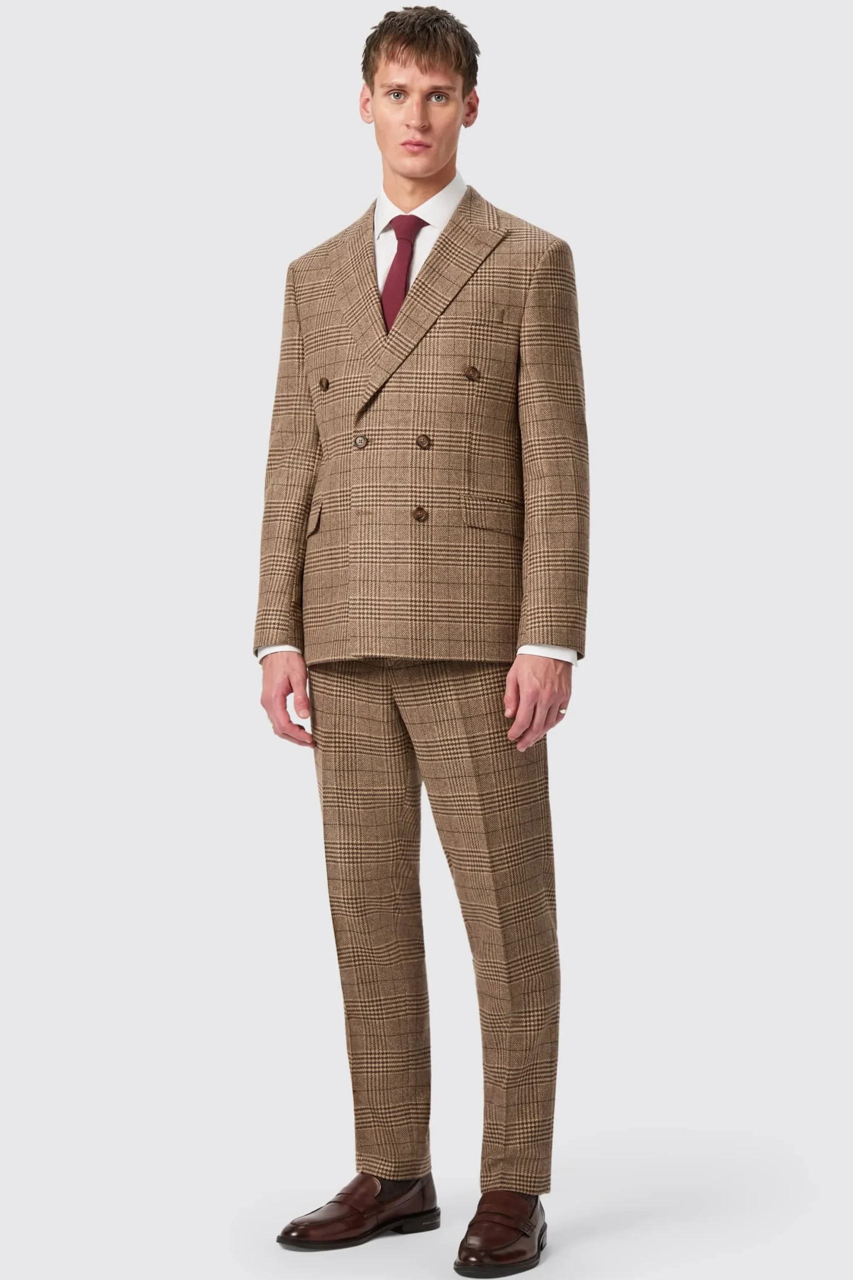 Blackwood Slim Fit Brown Check Double Breasted Suit