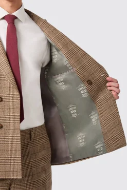 Blackwood Slim Fit Brown Check Double Breasted Jacket