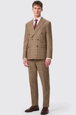 Blackwood Slim Fit Brown Check Double Breasted Jacket