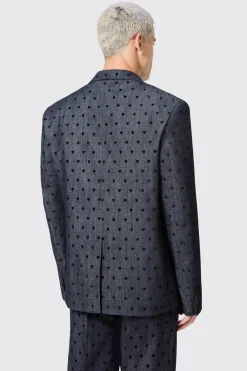 Blugi Slim Fit Blue Denim Heart Flocked Cotton Jacket