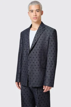Blugi Slim Fit Blue Denim Heart Flocked Cotton Suit