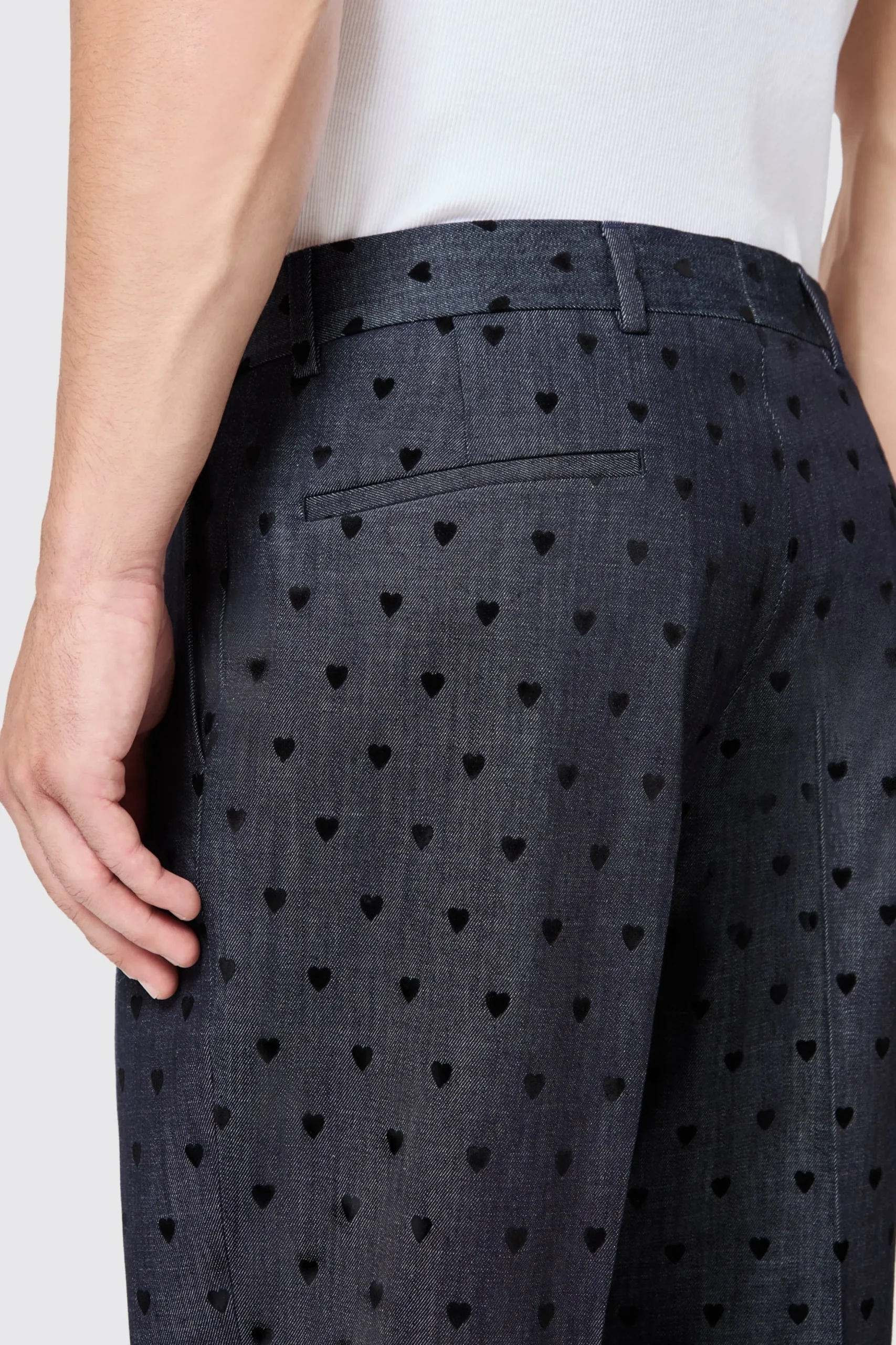 Blugi Slim Fit Blue Denim Heart Flocked Cotton Trousers