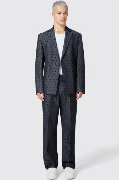 Blugi Slim Fit Blue Denim Heart Flocked Cotton Trousers