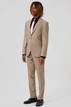 Blythe Slim Fit Beige Check Trousers