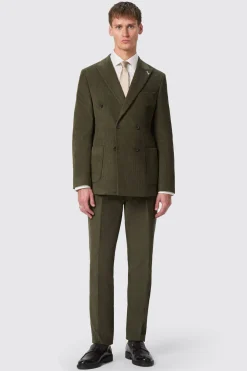 Brisbane Slim Fit Green Corduroy Double Breasted Jacket