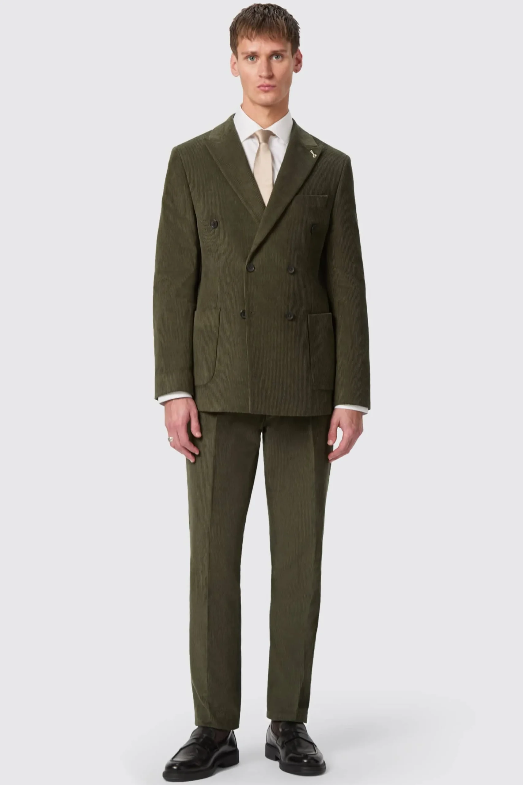 Brisbane Slim Fit Green Corduroy Double Breasted Jacket