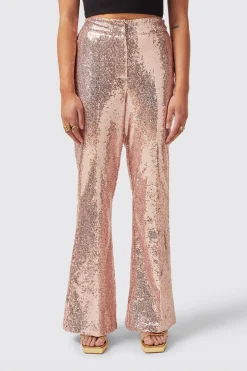 Caladium Slim Fit Pink Sequin Trouser