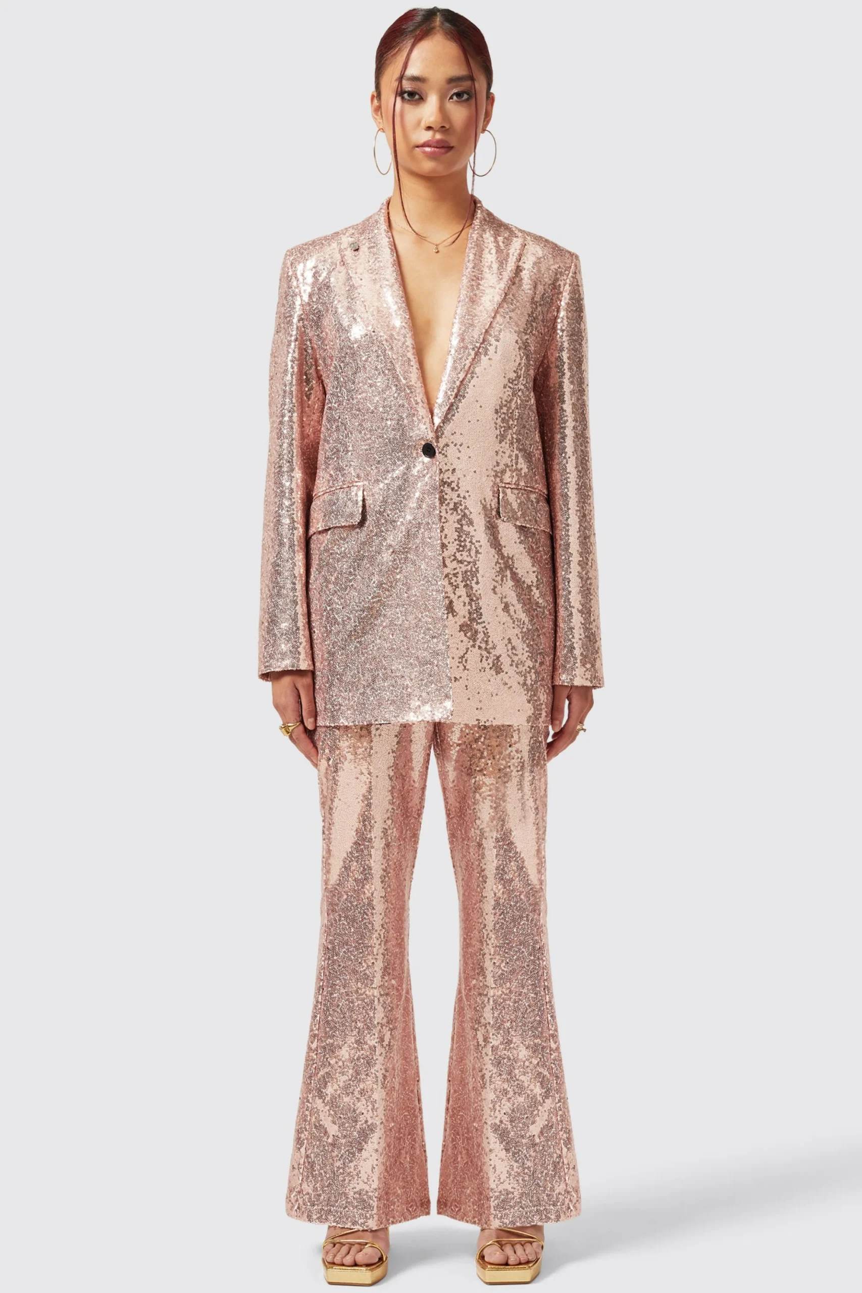 Caladium Slim Fit Pink Sequin Trouser