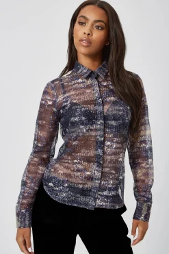 Caples Slim Fit Blue Mesh Shirt