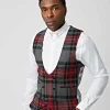 Cardosi Skinny Fit Red Tartan Wool Waistcoat