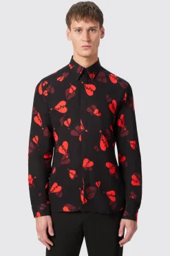Casse Slim Fit Heart Flocked Black Shirt
