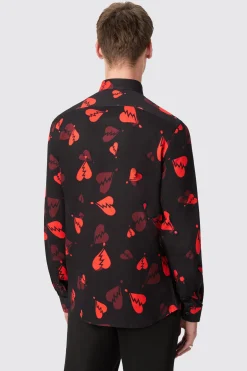 Casse Slim Fit Heart Flocked Black Shirt