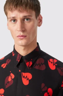 Casse Slim Fit Heart Flocked Black Shirt