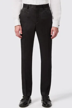 Compt Slim Fit Black Floral Jacquard Trousers