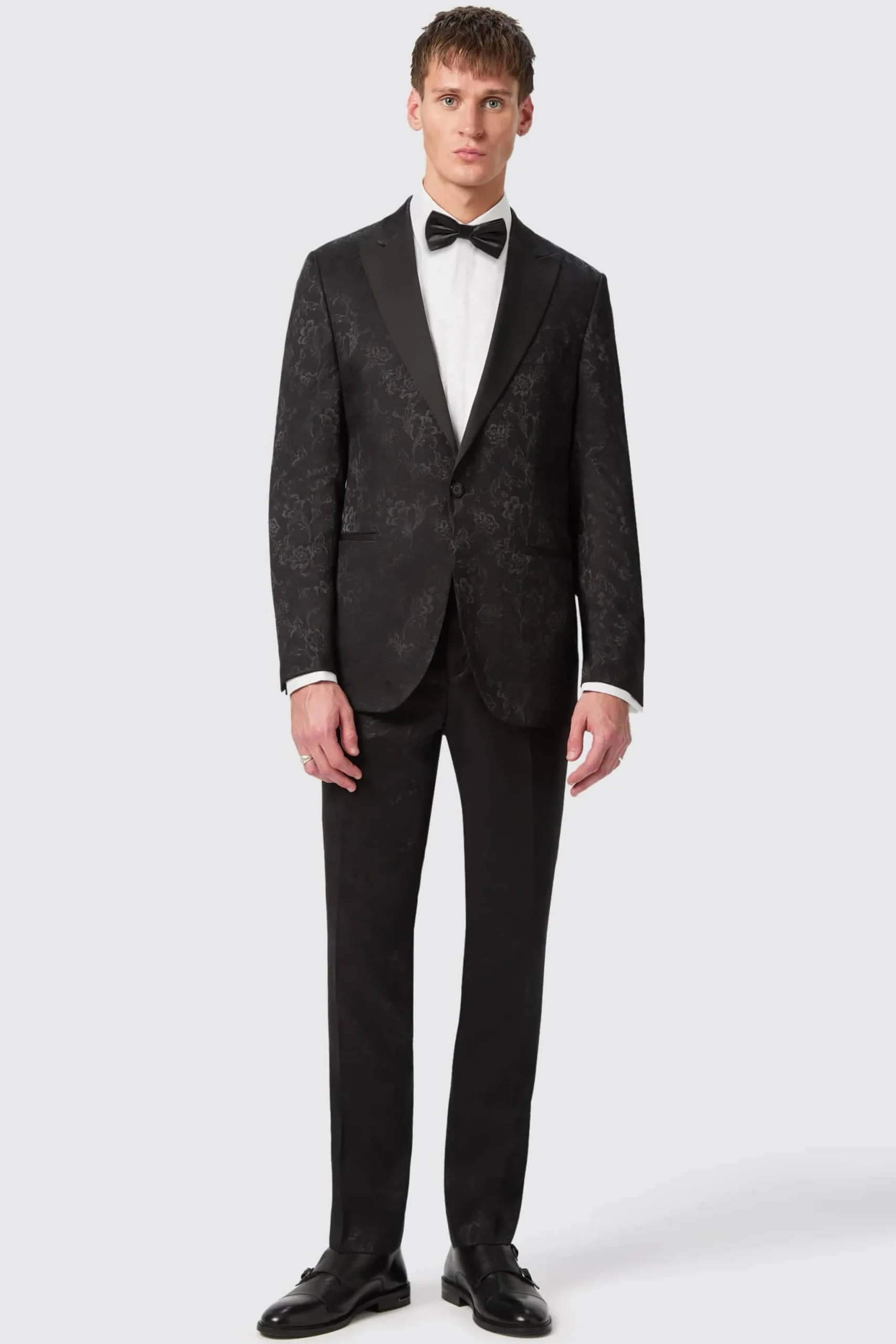 Compt Slim Fit Black Floral Jacquard Suit