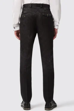 Compt Slim Fit Black Floral Jacquard Trousers